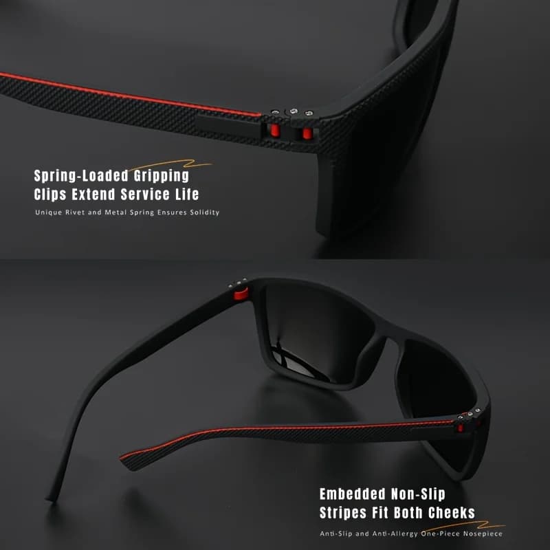 Lunettes de soleil polarisées à monture carrée, charnières à ressort de haute qualité, lentilles à r