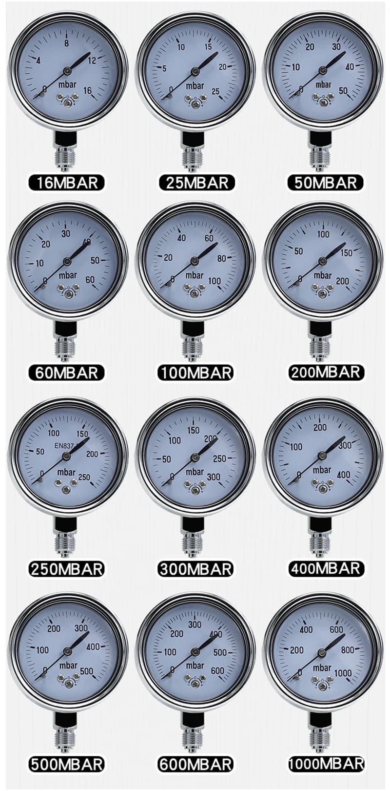 Jauge de pression de gaz réglable, manomètre calibrable, 50mbar, 60mbar, 100mbar