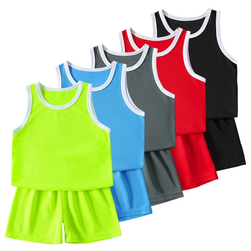 2 pièces garçon couleur unie sport séchage rapide gilet costume enfants course basket-ball Football 