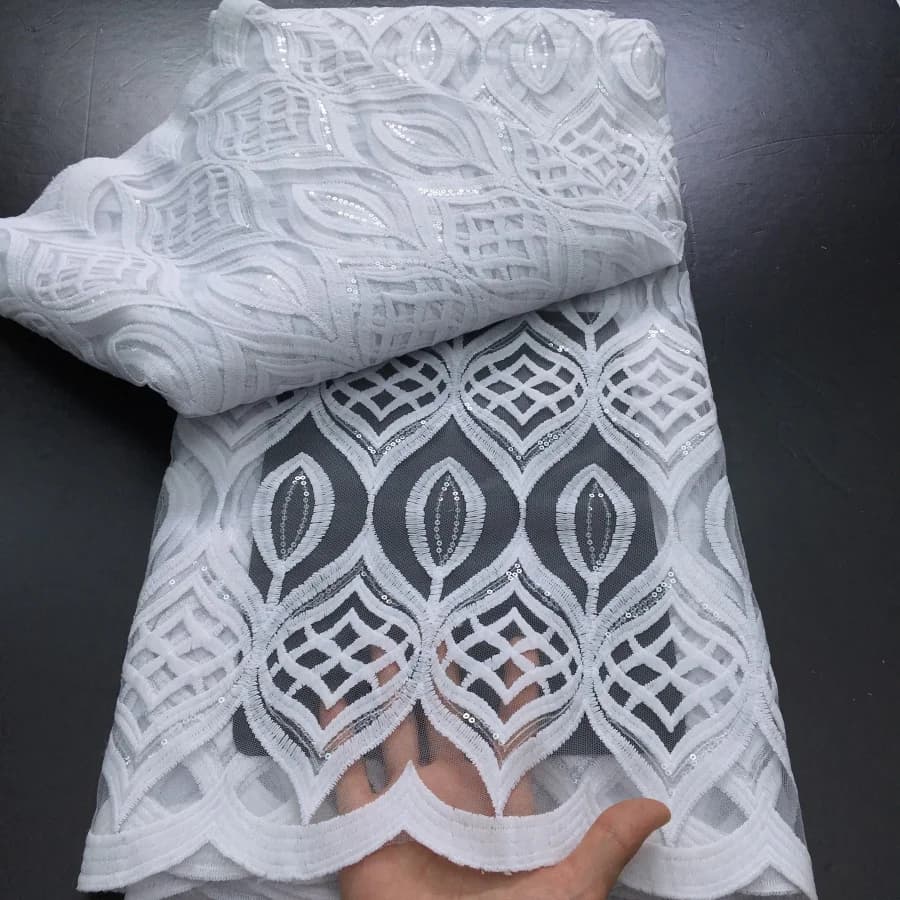 Tissu africain en dentelle Tulle et maille française blanche, 5 Yards, haute qualité, pour robe de m