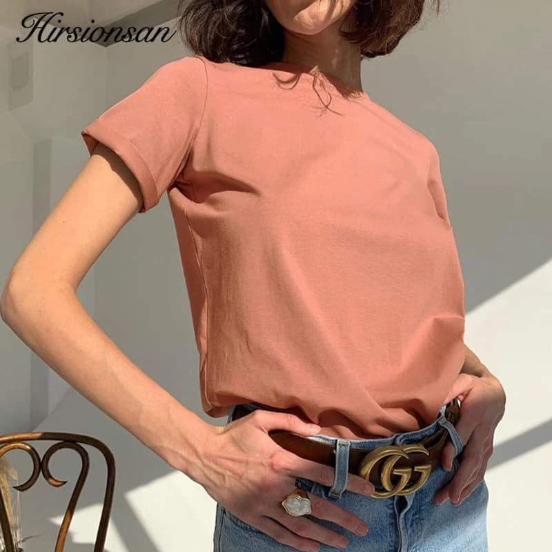 Hirsionsan – t-shirt surdimensionné 100% coton pour femme, basique, ample, à manches courtes, doux, 
