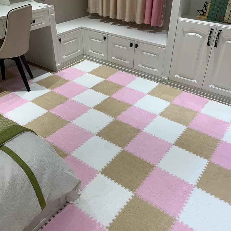 Tapis de jeu en peluche douce pour bébé, en mousse EVA, pour enfants, carreaux d'exercice imbriqués,