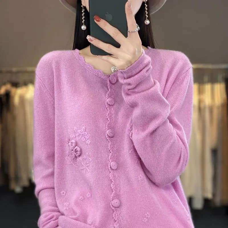 Cardigan Superposé à Col Rond pour Femme, Pull Fin Rose, Printemps Automne 2023