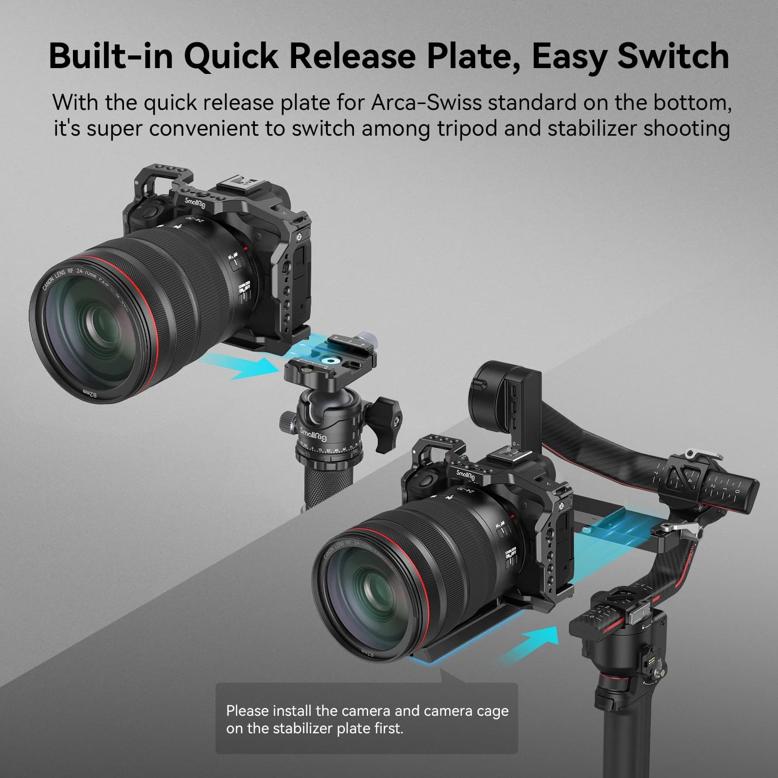 SmallRig-Appareil photo pour IL EOS R50 Arca Swiss, plaque à dégagement rapide pour DJI RS2, RSC2, R