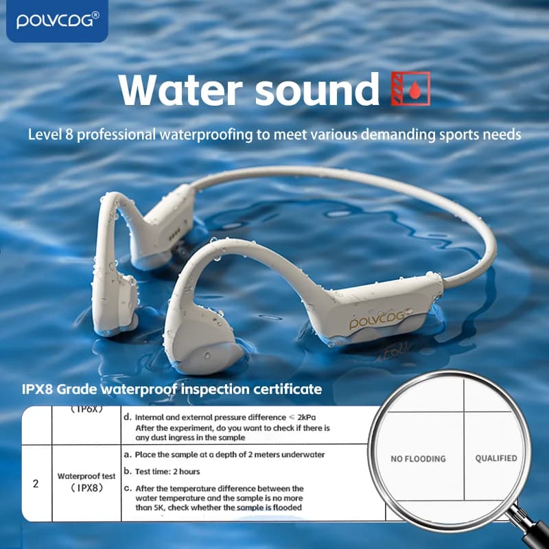 POLVCDG casque à Conduction osseuse IPX8 32GB Bluetooth 5.3 casque sans fil avec microphone étanche 