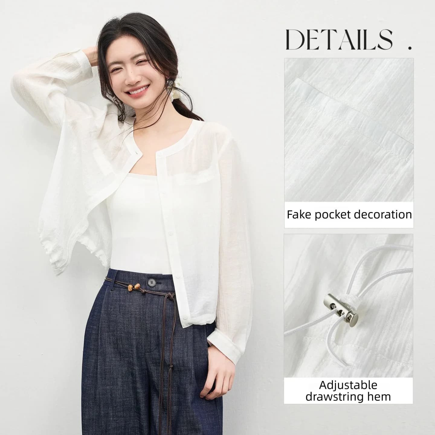 Chemisier surdimensionné en Lyocell SENTUBILA pour femme, collection Printemps-Été 2026, col rond, m