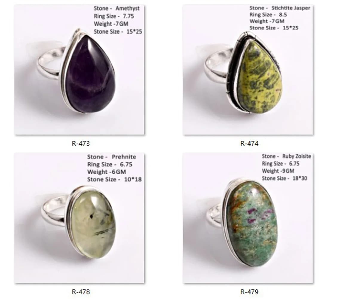 Bague en Amazonite, Turquoise, Agate, Charoïte, Labradorite, Ambre, Citrine, Topaze Bleue, Améthyste