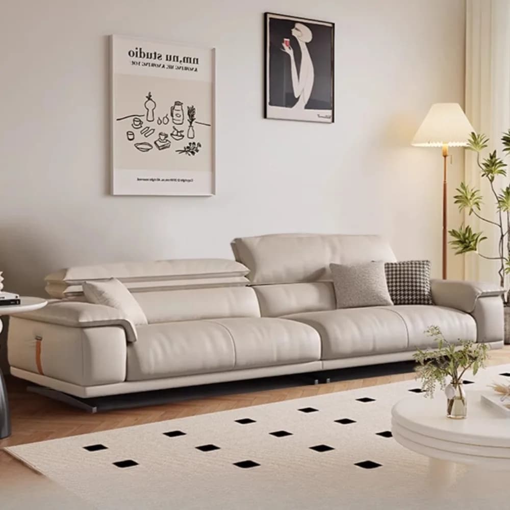 Canapé de salon italien en cuir véritable, canapé de luxe design minimaliste, mobilier familial mode