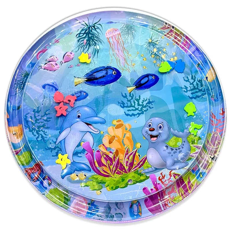 Grand tapis d'eau de jeu pour bébé, 100cm, motif de sceau de dauphin, tapis de jeu rond gonflable en
