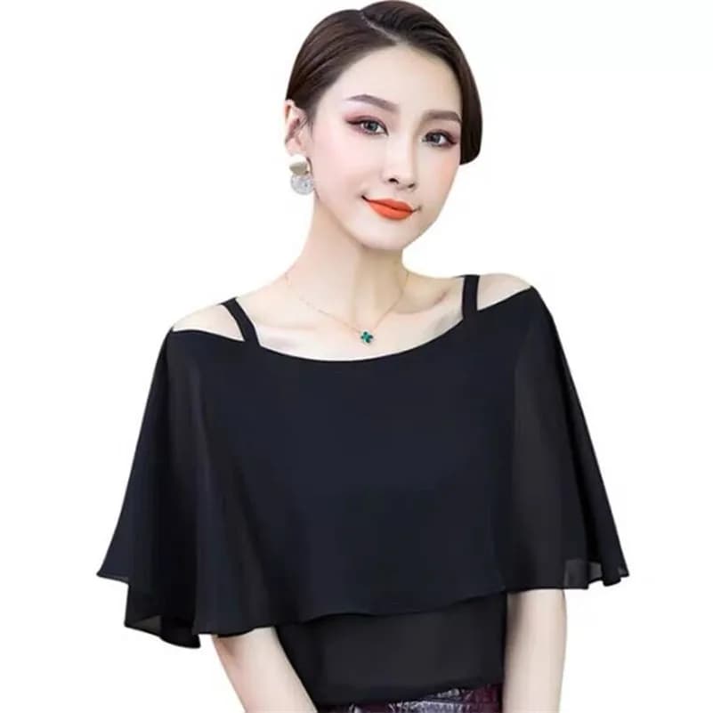 Chemisier d'été en mousseline unie pour femme, style bureau, nouvelle mode, à volants, décontracté
