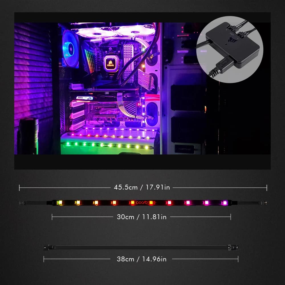 Bande LED numérique adressable WS2812b, 40cm, pour décor de boîtier PC, pour iCUE CORSAIR, nœud d'éc
