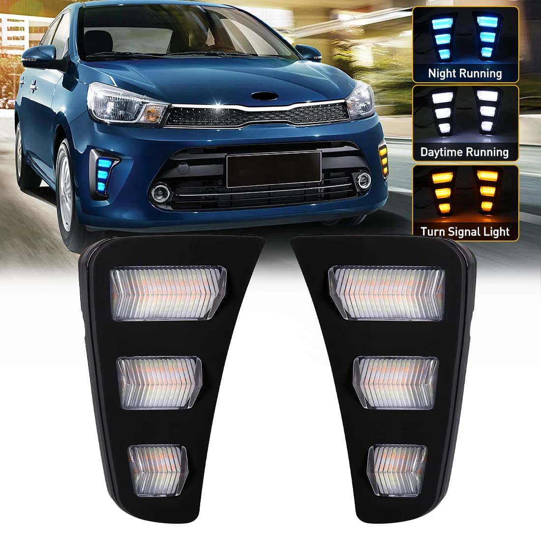 Led DRL pour Kia Pegas 2018 2019 feux diurnes clignotants dynamiques antibrouillard Auto blanc jaune