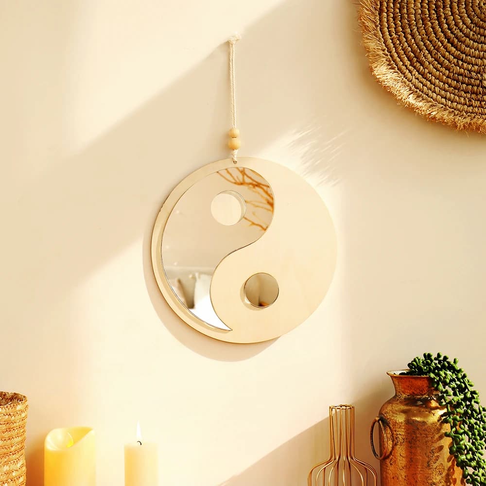 Miroir en bois décor à la maison Boho miroirs muraux pour salon chambre Tai Chi Yin Yang miroirs en 