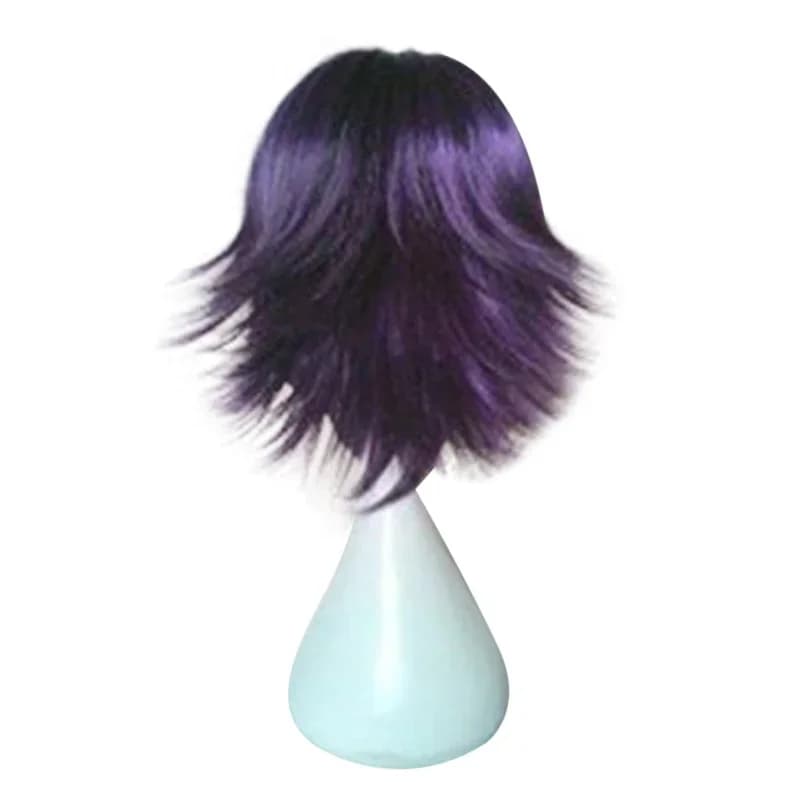 Perruque de Cosplay synthétique courte bouclée violette noire, perruque de Cosplay Anime en Fiber de