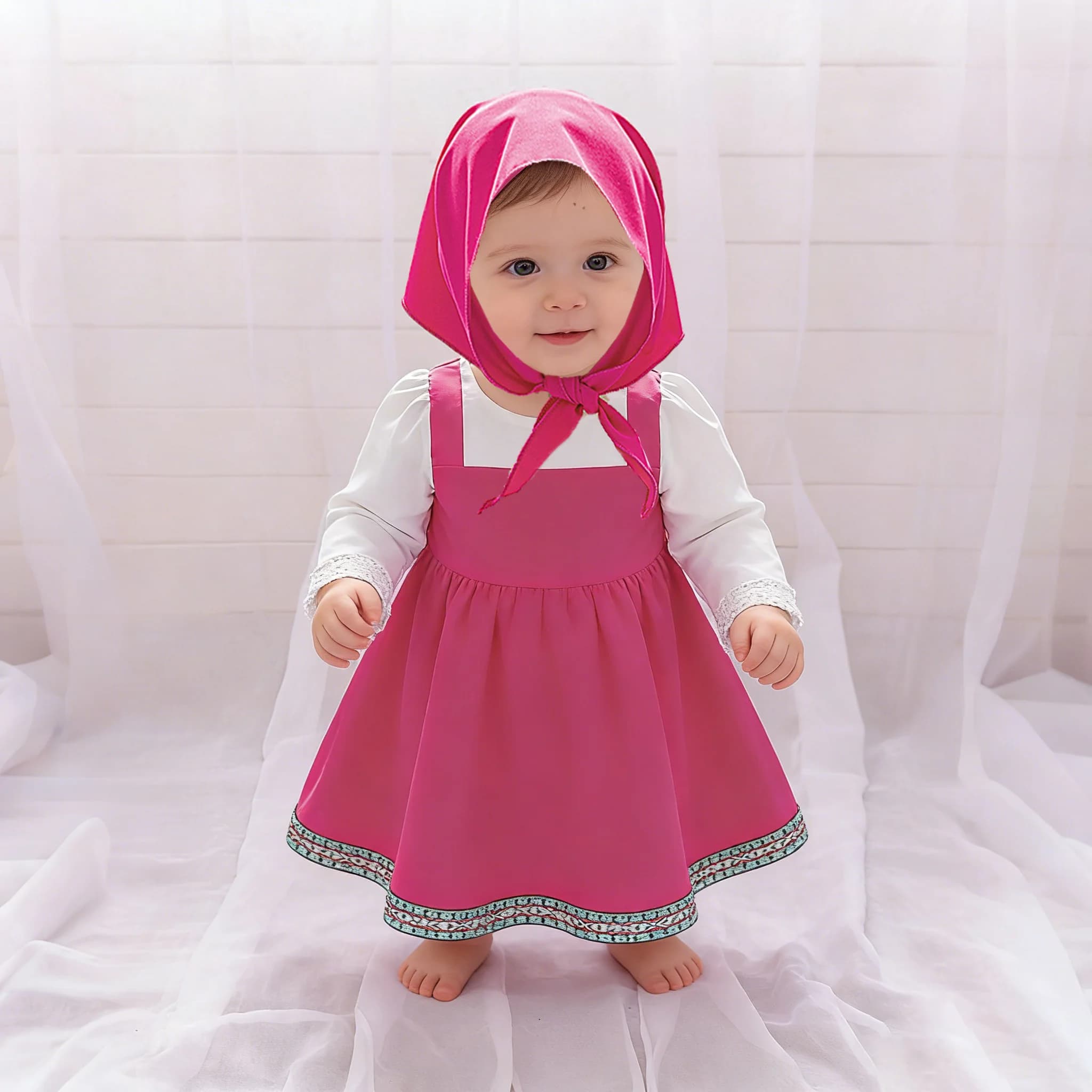 Costume de cosplay Masha pour tout-petits, tenue de dessin animé d'Halloween pour filles, robes rose