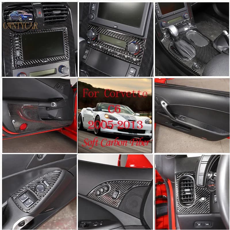 Autocollant de décoration de porte de panneau de commande central de voiture, fibre de carbone soupl