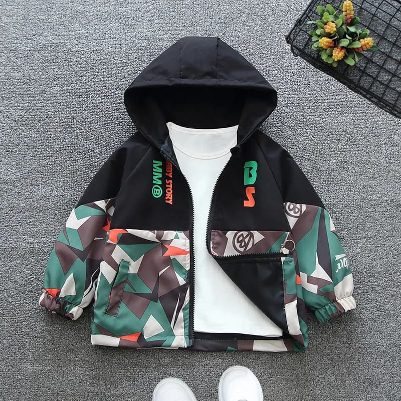 Veste à Capuche avec Fermeture Éclair pour Garçon, Coupe-Vent Fin, Manteau Décontracté, Imprimé Joli