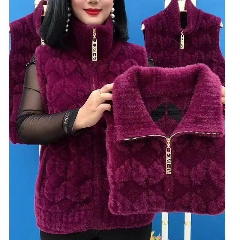 Manteau Rembourré en Velours de Vison pour Femme, Veste à Fermeture Éclair, Double Face, Mi-Âge et V