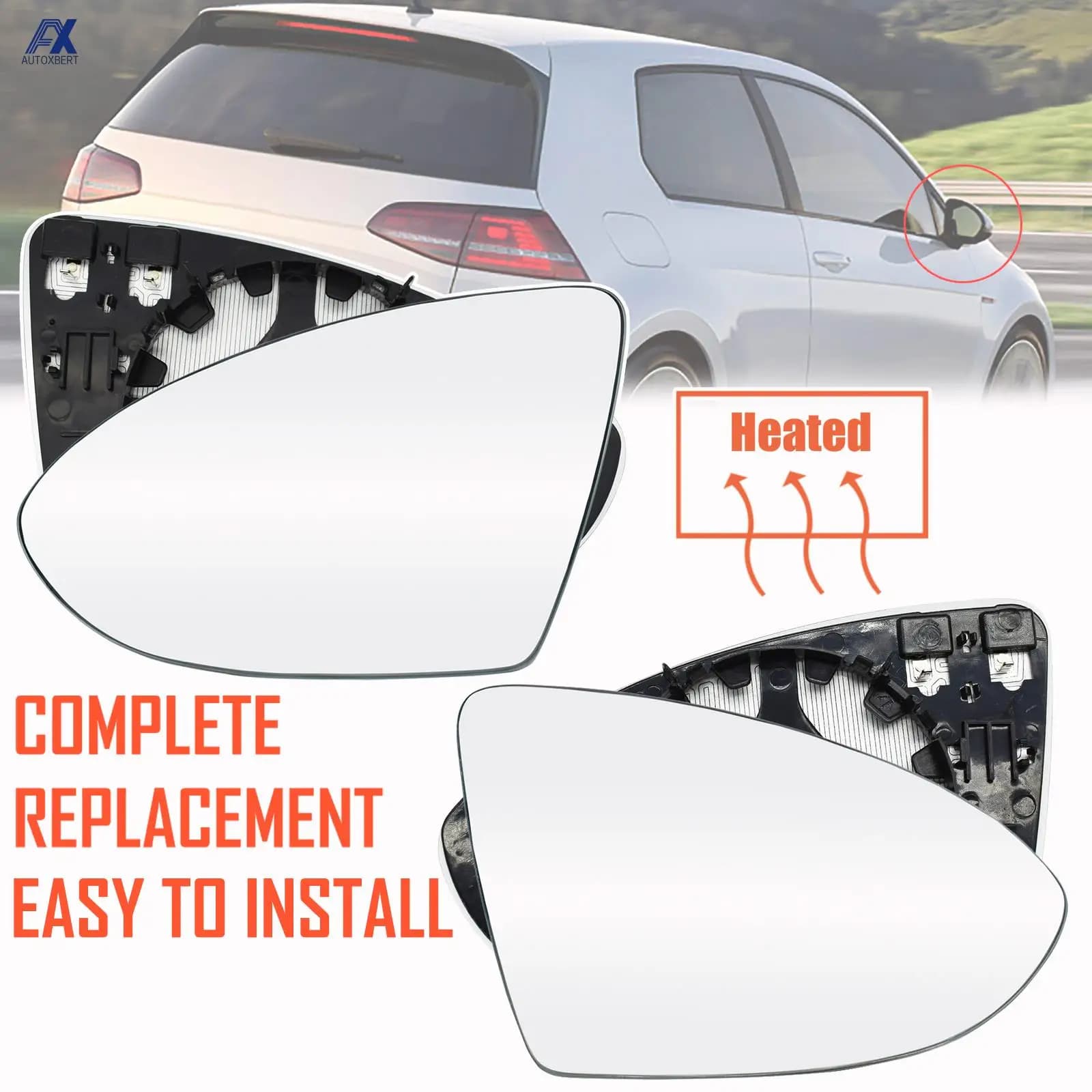 Rétroviseur en Verre Grand Angle, Accessoires de Voiture, Conducteur et Passager, pour Vw Golf Mk7 2