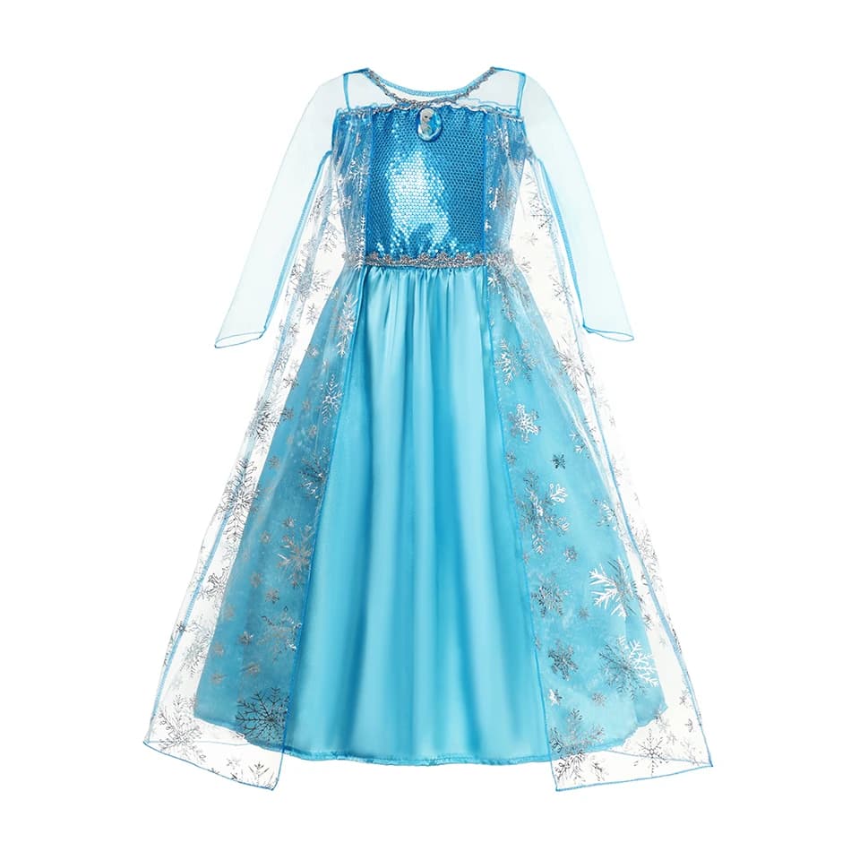 Robe Elsa Cosplay robe de princesse bleu clair à manches longues paillettes enfants robes carnaval f