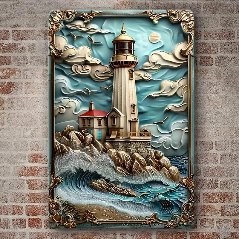 Vintage Lighthouse Aluminium Wall Sign, étanche et anti-poussière, parfait pour la maison, bar, déco