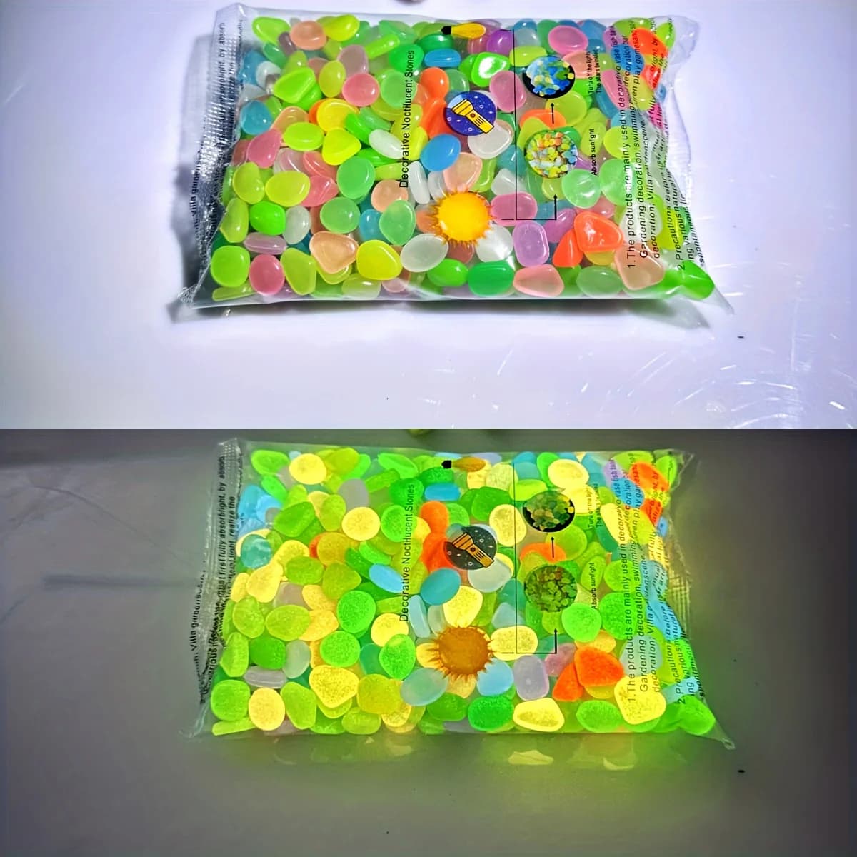 100 galets lumineux dans le noir, pierres lumineuses en résine pour aménagement paysager, sentiers d