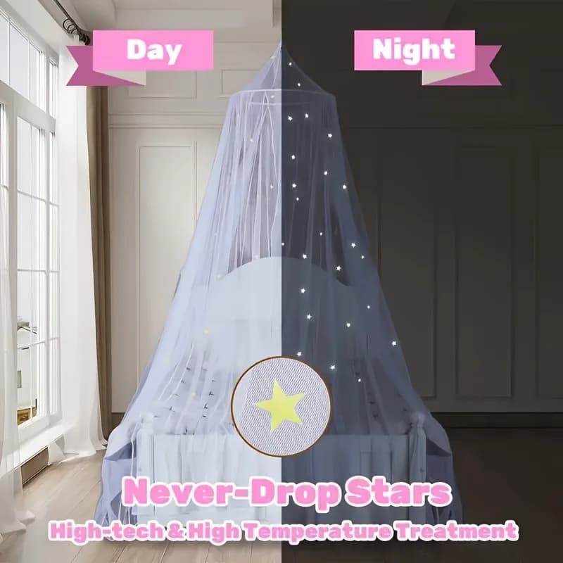 Moustiquaire de lit pour enfants en forme de dôme lumineux, pliable, à étoiles autocollantes DIY, po