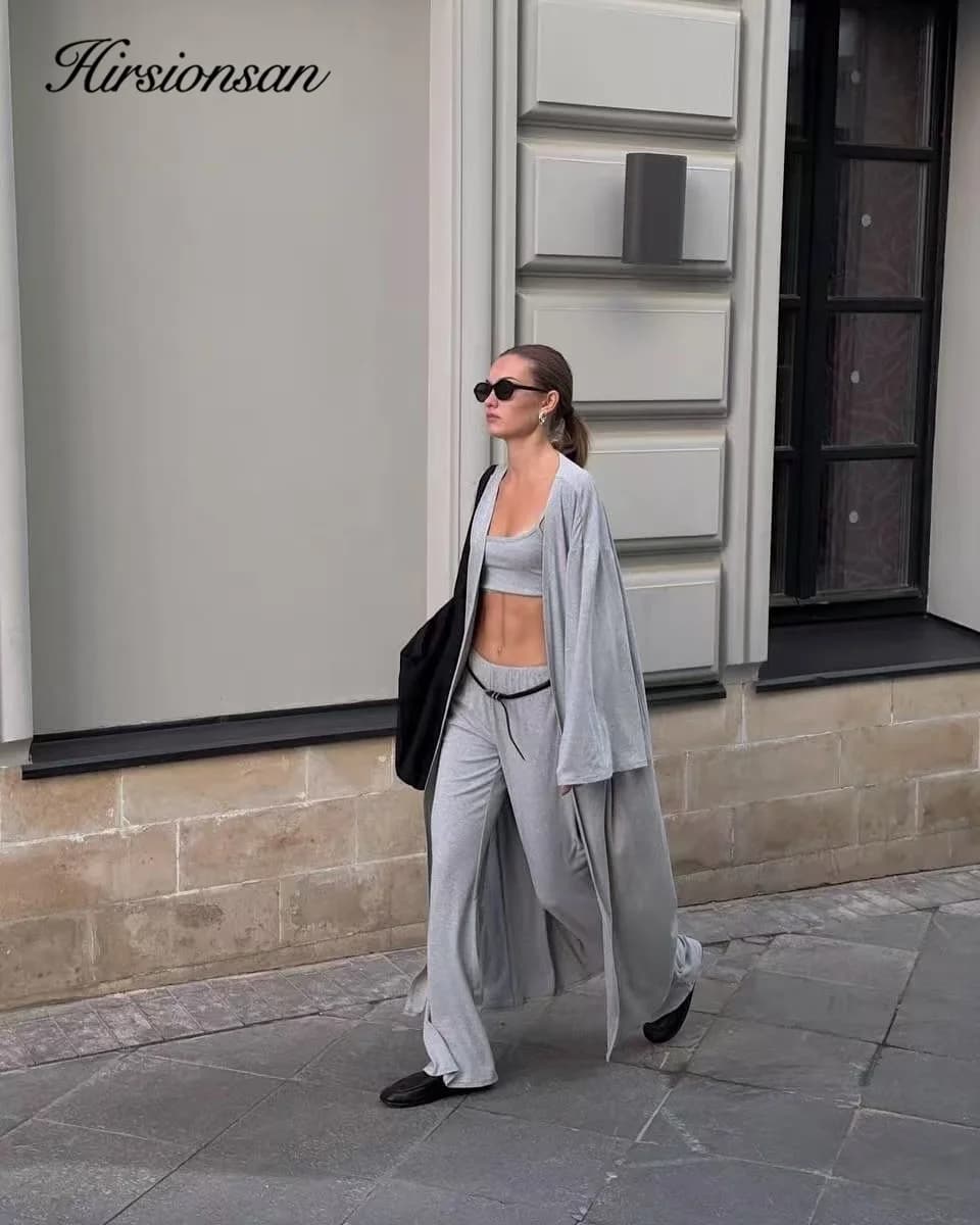 Hirsionsan Modal doux ample ensembles femmes décontracté trois pièces à manches longues Cardigan & t