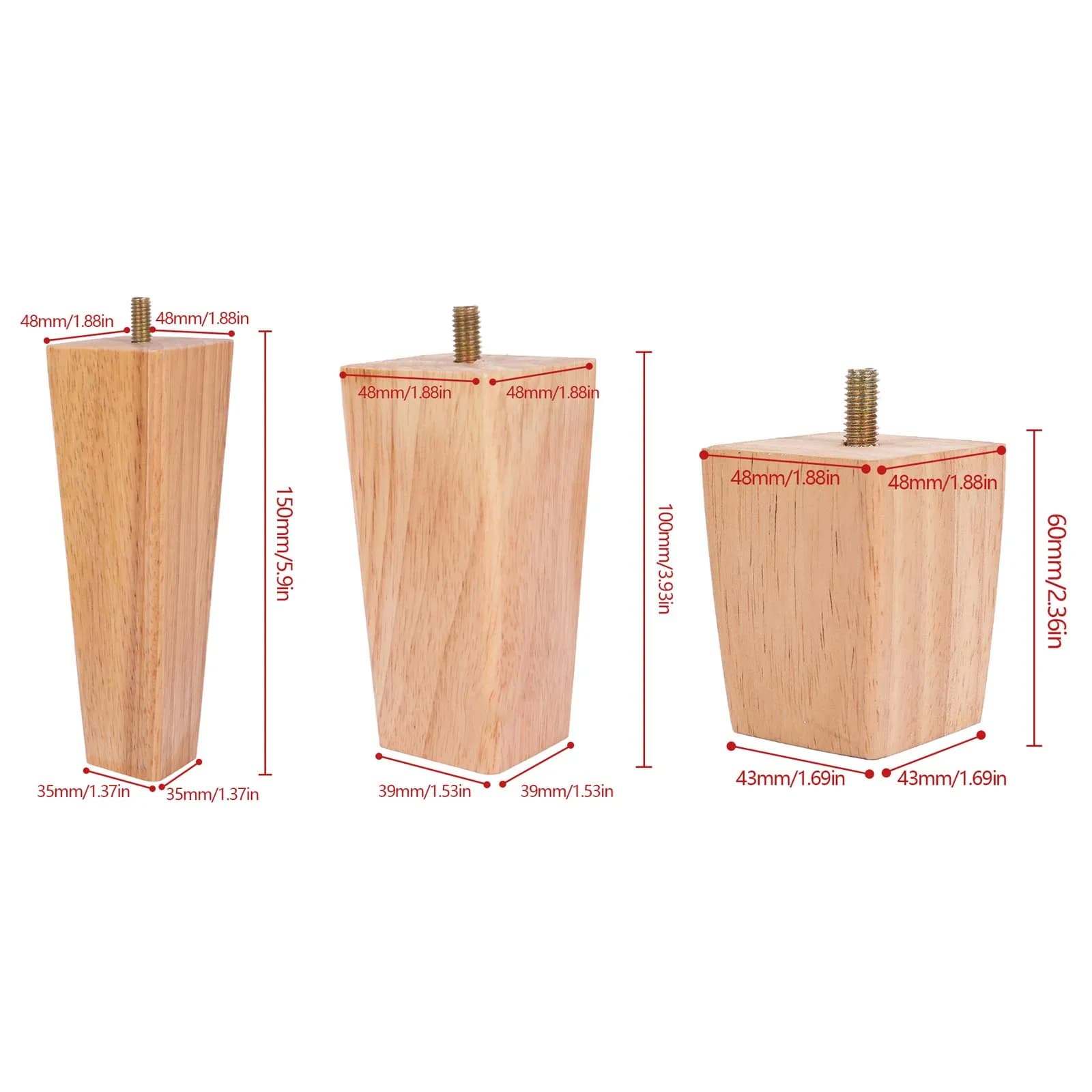 4 pièces pieds de meubles carrés 6/10/15cm pieds de meubles en bois massif lit canapé Table pieds ch