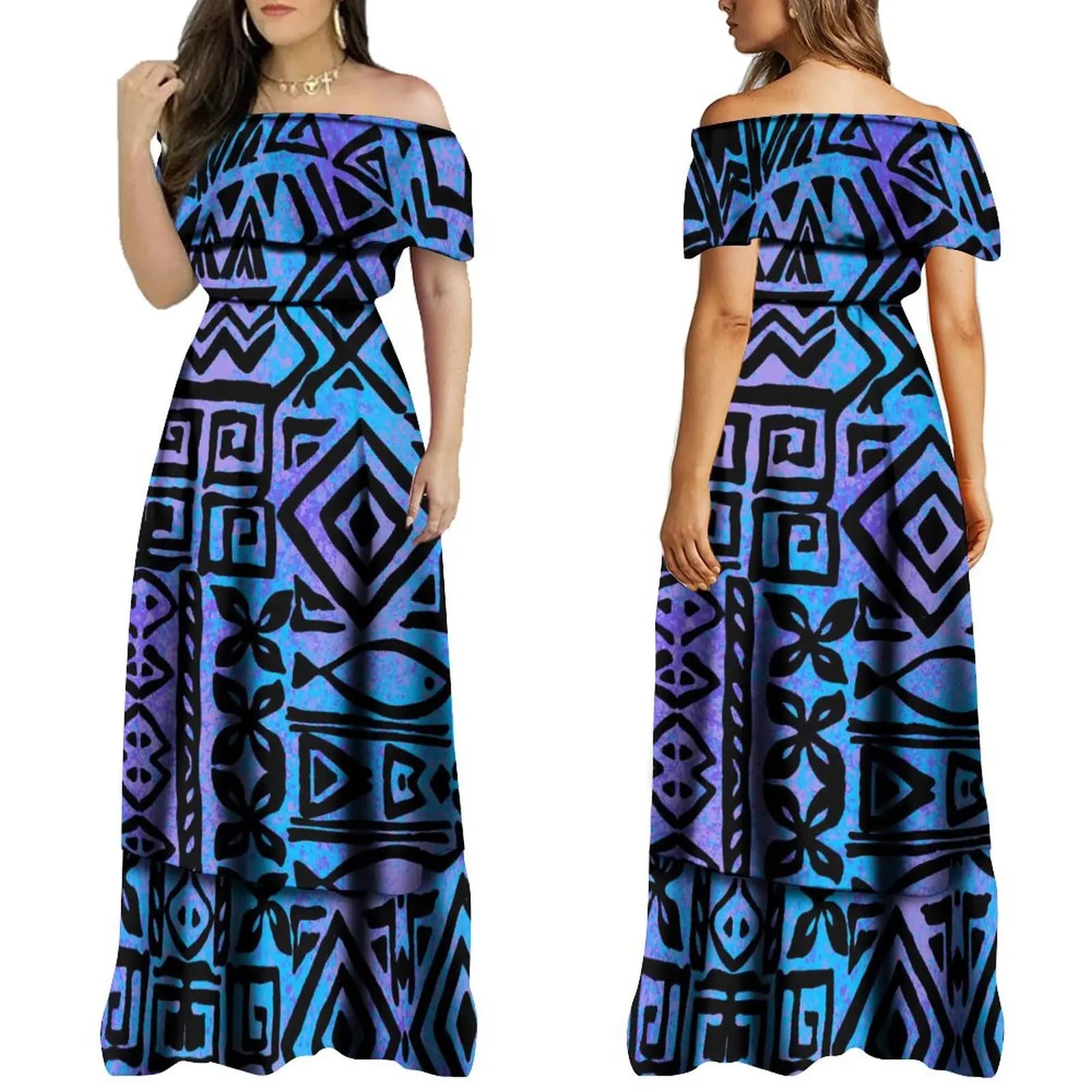 Robe d'été à motifs vintage pour femmes, longue, personnalisée, art du Pacifique, île