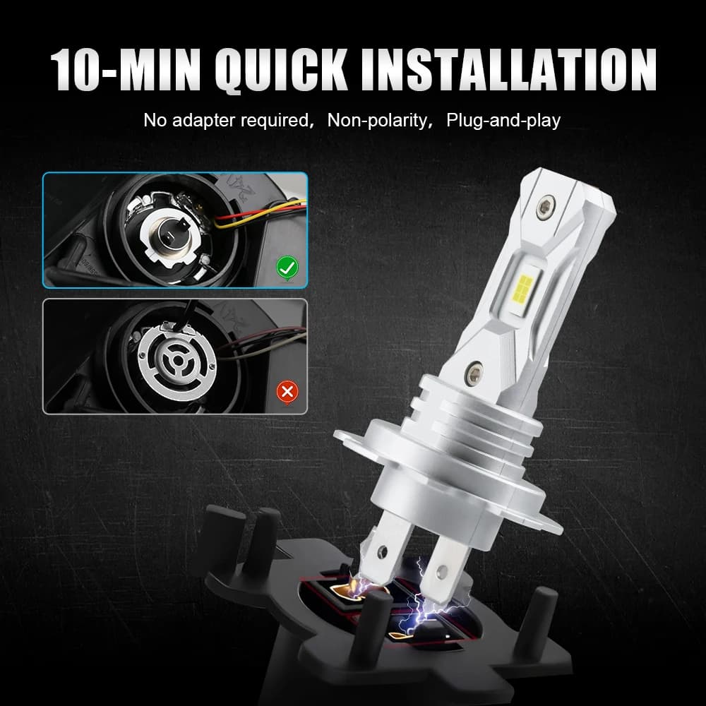 LupuAuto nouvelles ampoules LED H7 60W 18000LM lampe frontale sans ventilateur sans fil Mini taille 