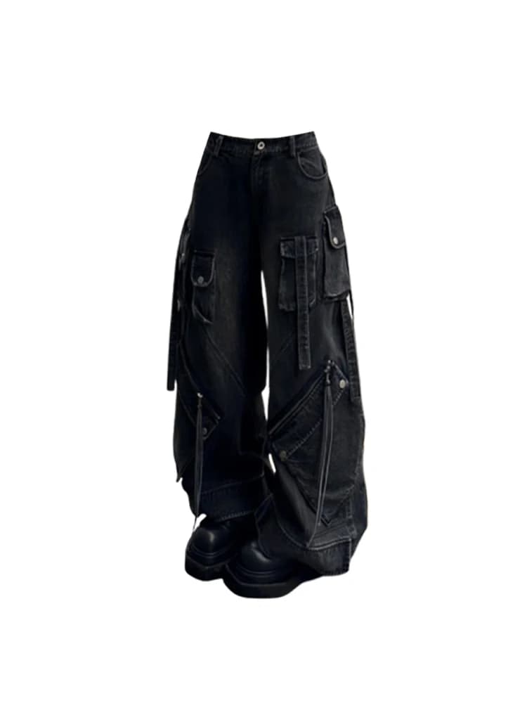 Jean Cargo Baggy gothique noir pour femmes, pantalon en Denim surdimensionné Harajuku Y2k années 90 