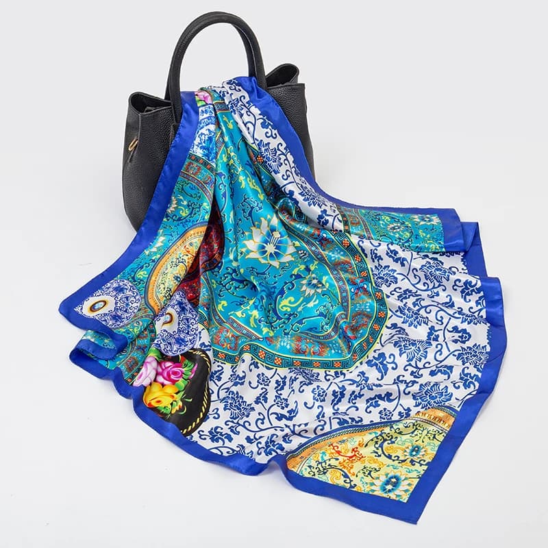 Foulard carré en soie pour femmes, marque de luxe, imprimé en Satin, Hijab, paréo, Bandana, châle, b