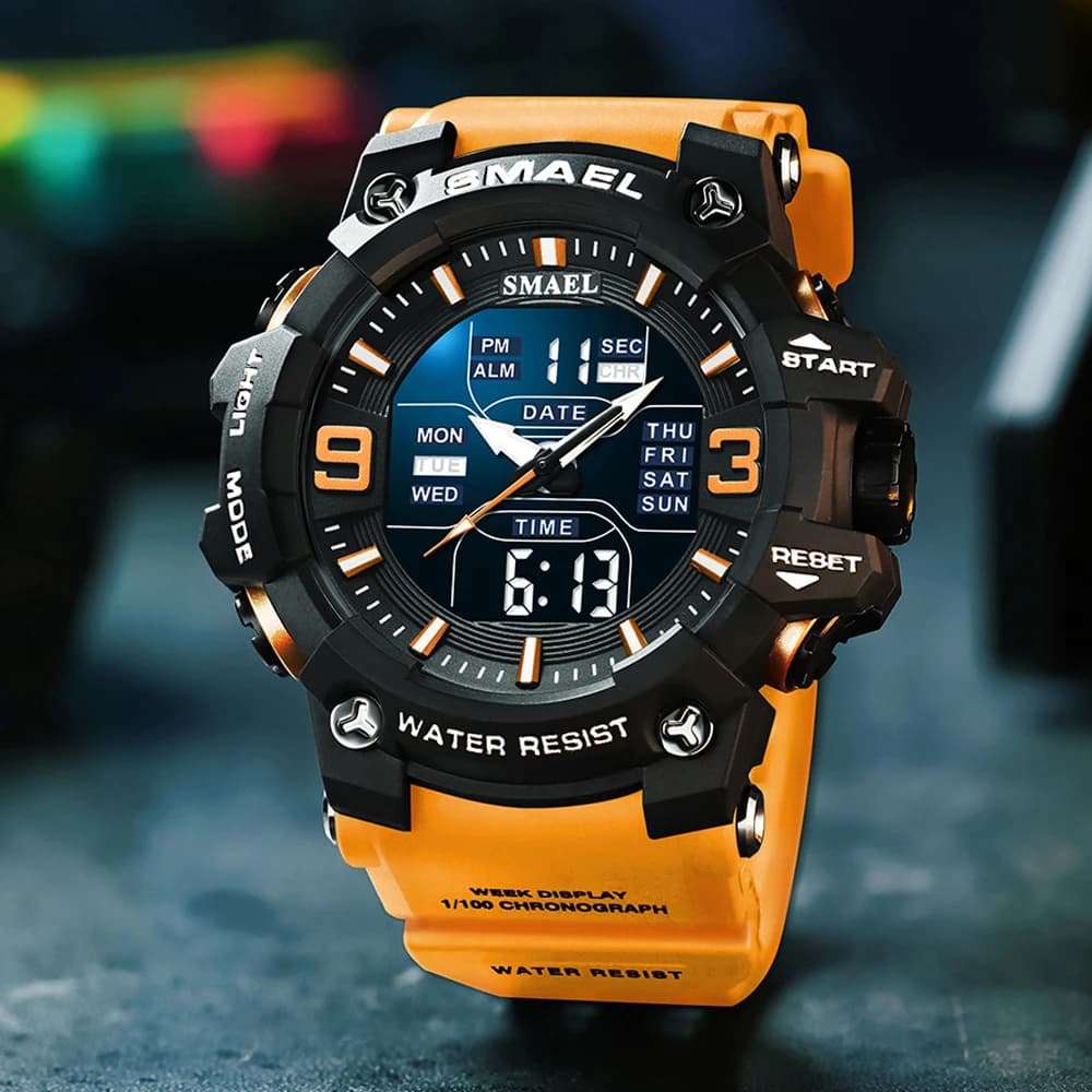 SMAEL-Montre de sport à quartz avec alarme lumineuse LED, montres-bracelets automatiques, affichage 