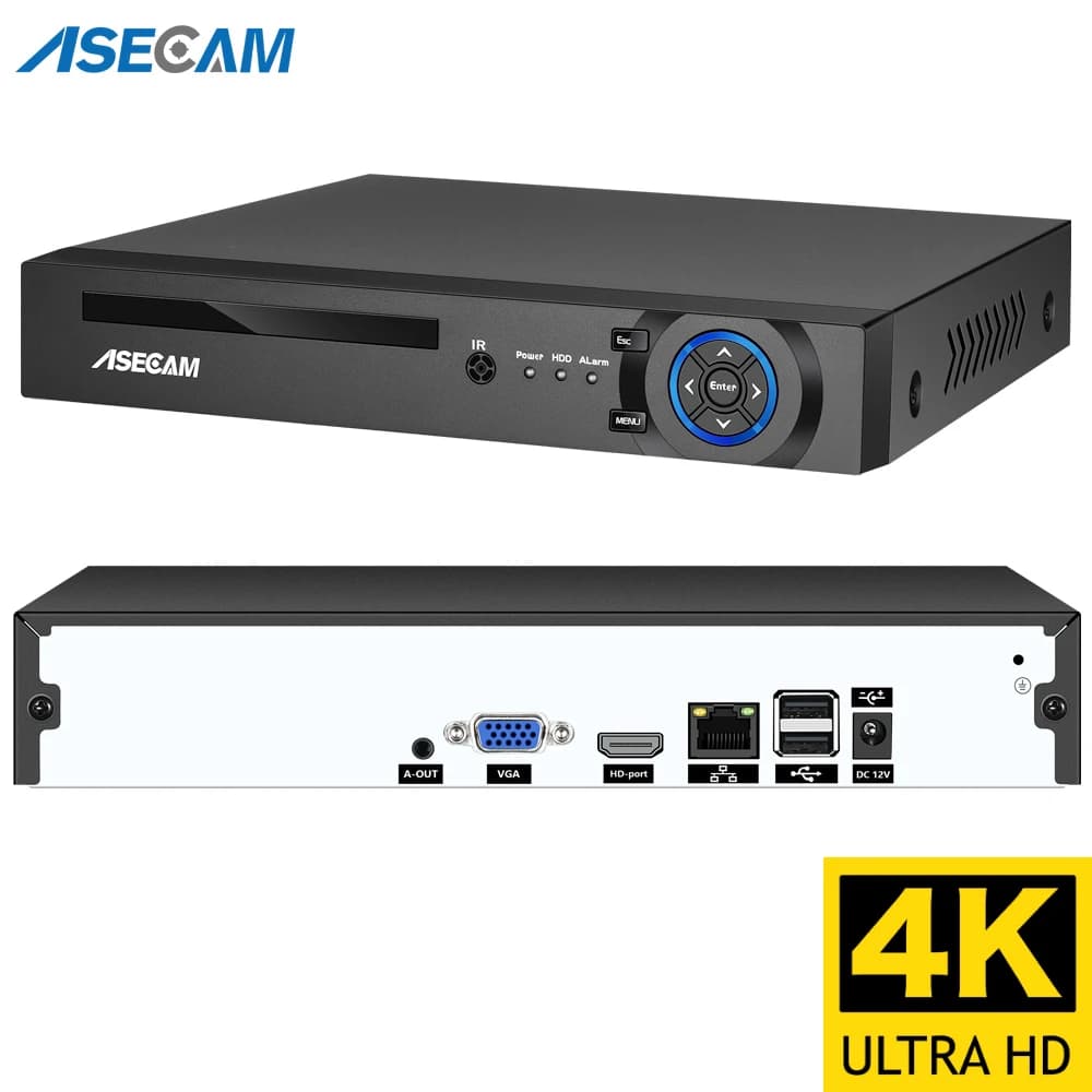 ASECAM 16CH 32CH 4K NVR enregistreur vidéo AI détection de mouvement facial Onvif H.265 8MP caméra I
