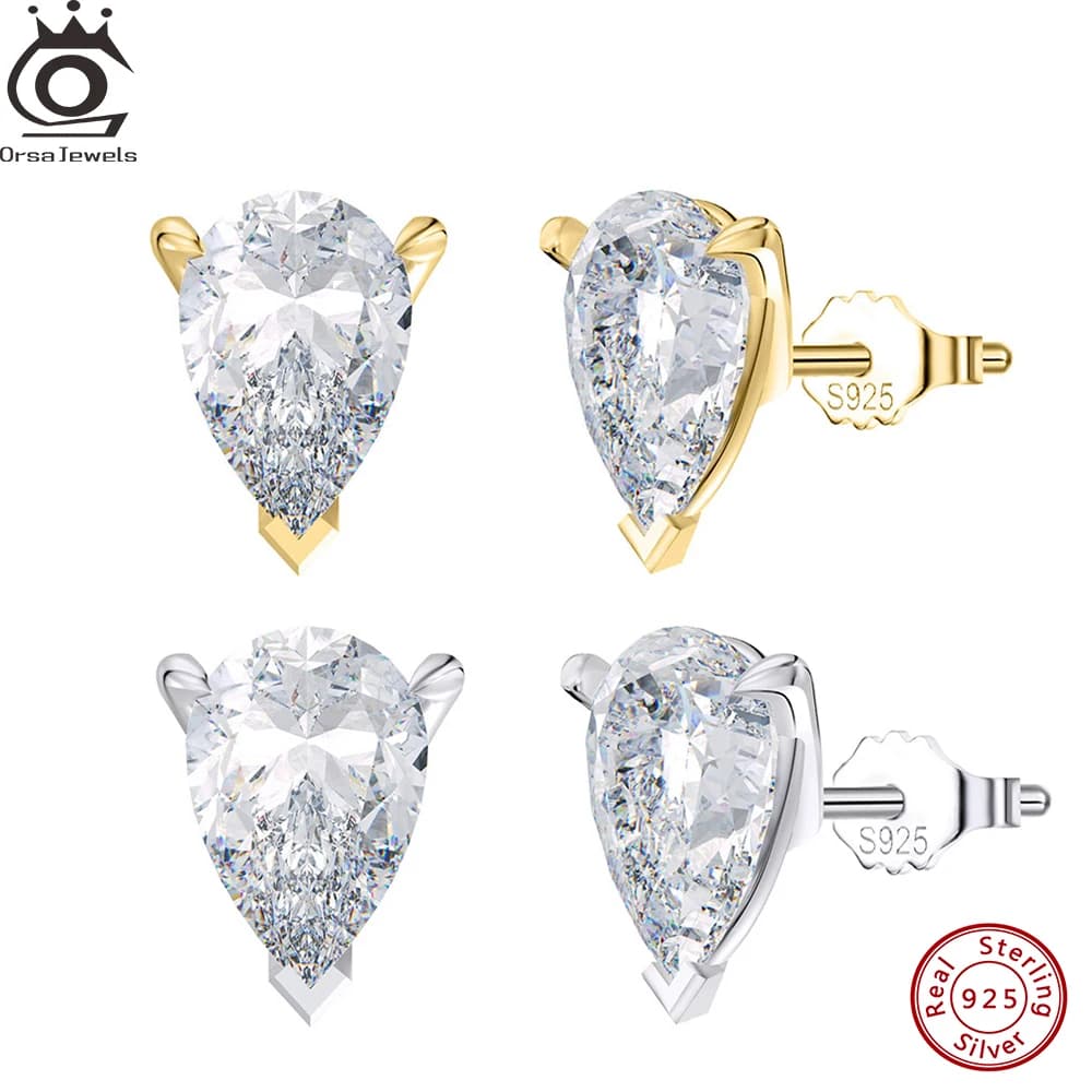 ORSA JEWELS Boucles d'oreilles en argent sterling 925 avec pierre de zircone coupée en forme de gout