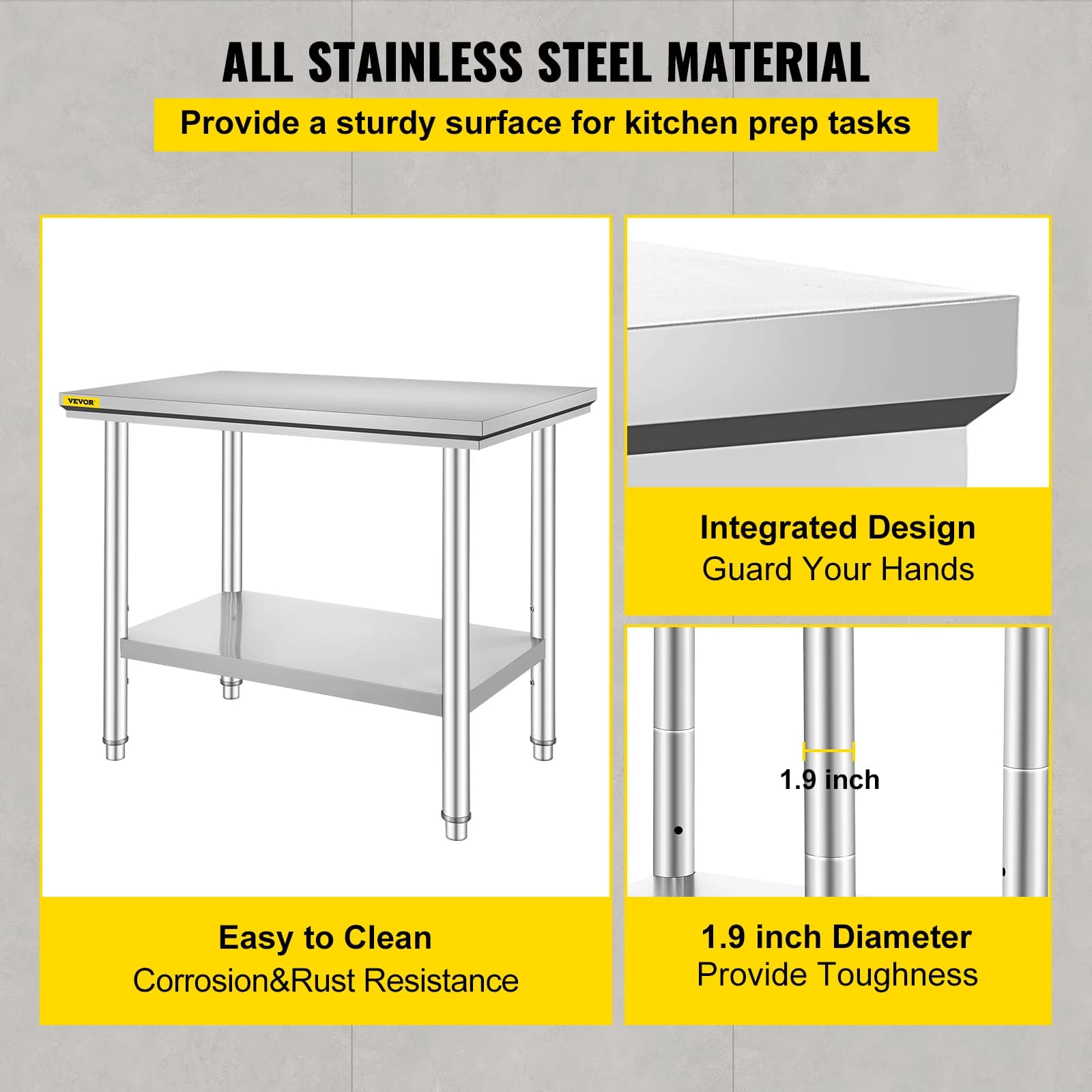 VEVOR Table de Travail Cuisine INOX, Plan de Travail Cuisine en 2 Etage, Table de Travail en Acier I