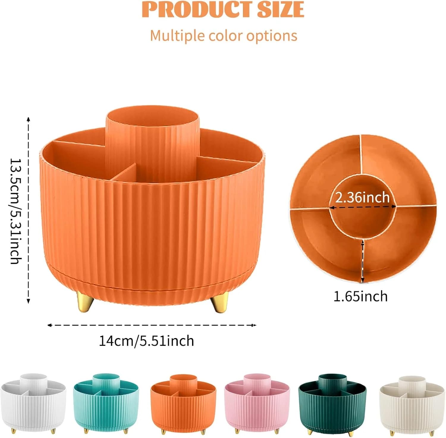 Porte-pinceaux de maquillage 360 °   Organisateur rotatif à 5 fentes, rangement de bureau multifonct