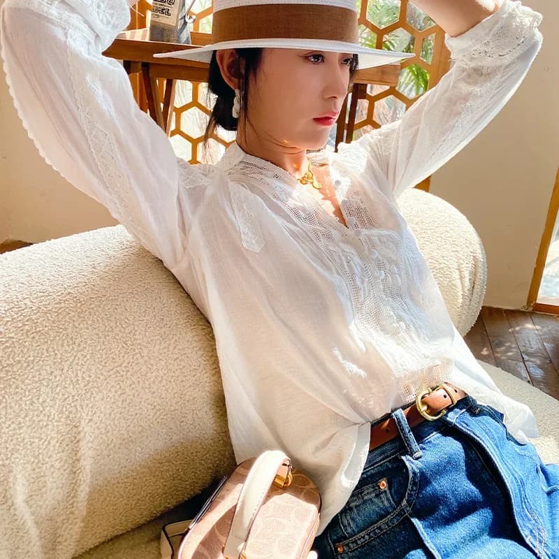 TEELYNN gitane Boho Foral brodé dentelle Blouse chemises pour femmes haut 2025 coton Vintage à manch