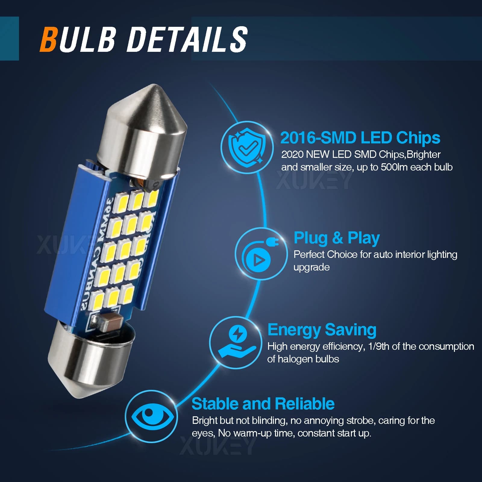 Ampoule LED feston C5W 4x36MM, 12V 6411 6413 6418 6461 DE3423 DE3425 18LED SMD-2016-Chip pour dôme i