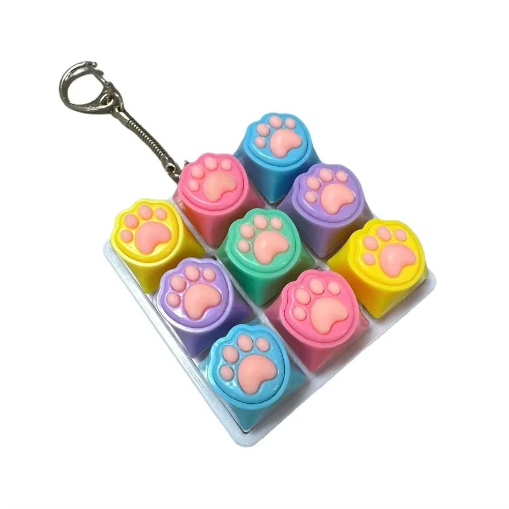 Porte-clés Patte de Chat Mignonne, Clavier à 9 Touches, Décompression, Bouton Clicker Anti-Stress po