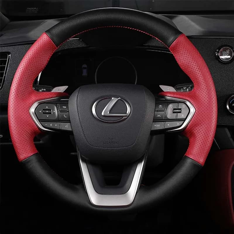 Juste de volant de voiture en cuir véritable non ald cousue à la main, rouge et noir, Lexus NX 250 N