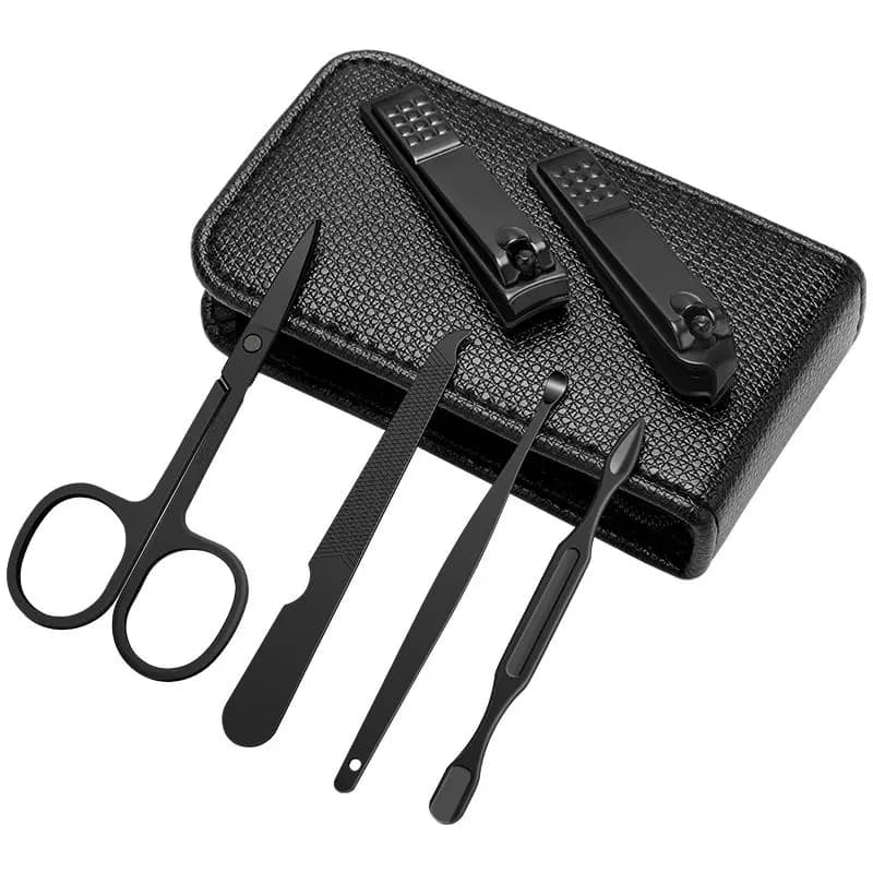 Ensemble de manucure Portable en acier inoxydable, noir brillant, coupe-ongles, outils de soins pers