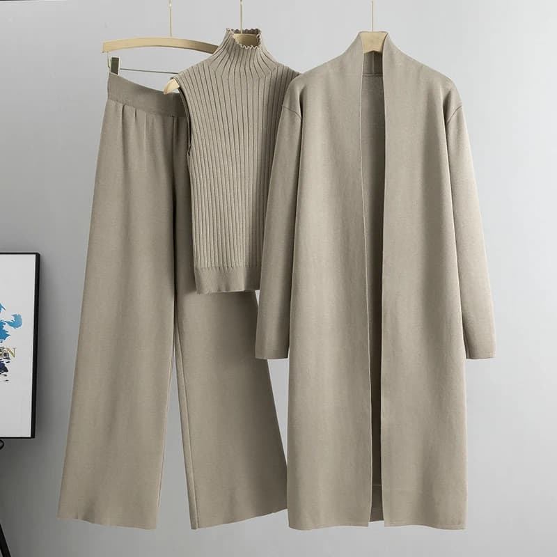Ensemble 3 pièces élégant et tendance pour femme en tricot Hiver et Automne 2026 : Cardigan, Pull et
