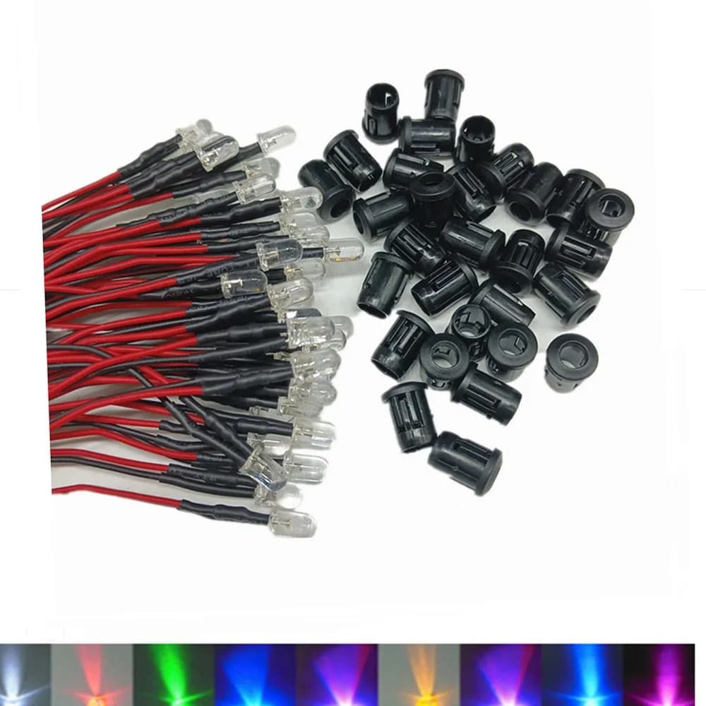20 diodes LED transparentes DC3V 5V 12V 24V 3MM 5MM 10MM pour rouge/vert/bleu/jaune/UV/orange/rose/c