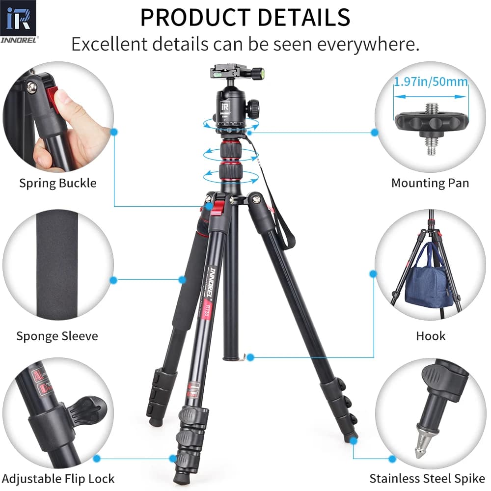 INNOREL RT30 Trépied à fixation rapide, hauteur 197 cm/77,6 po, monopode en alliage d'aluminium avec