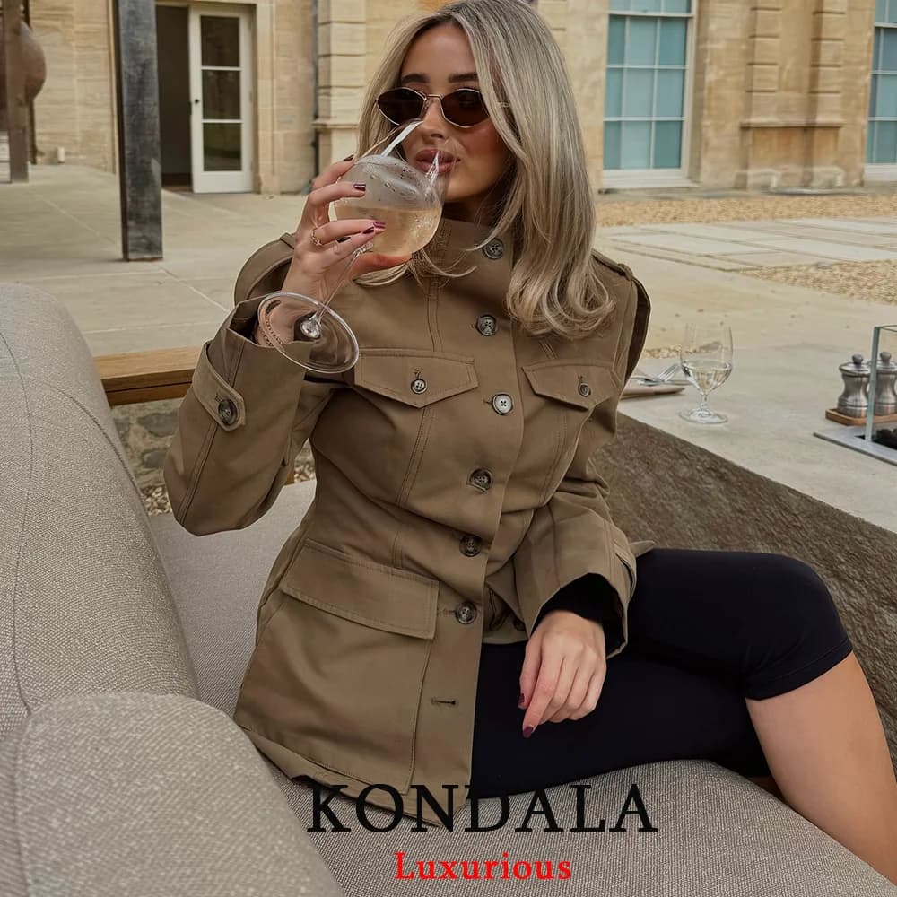 KONDALA bureau dame Trench vestes femmes à manches longues boutons poches Chic kaki manteaux mode 20