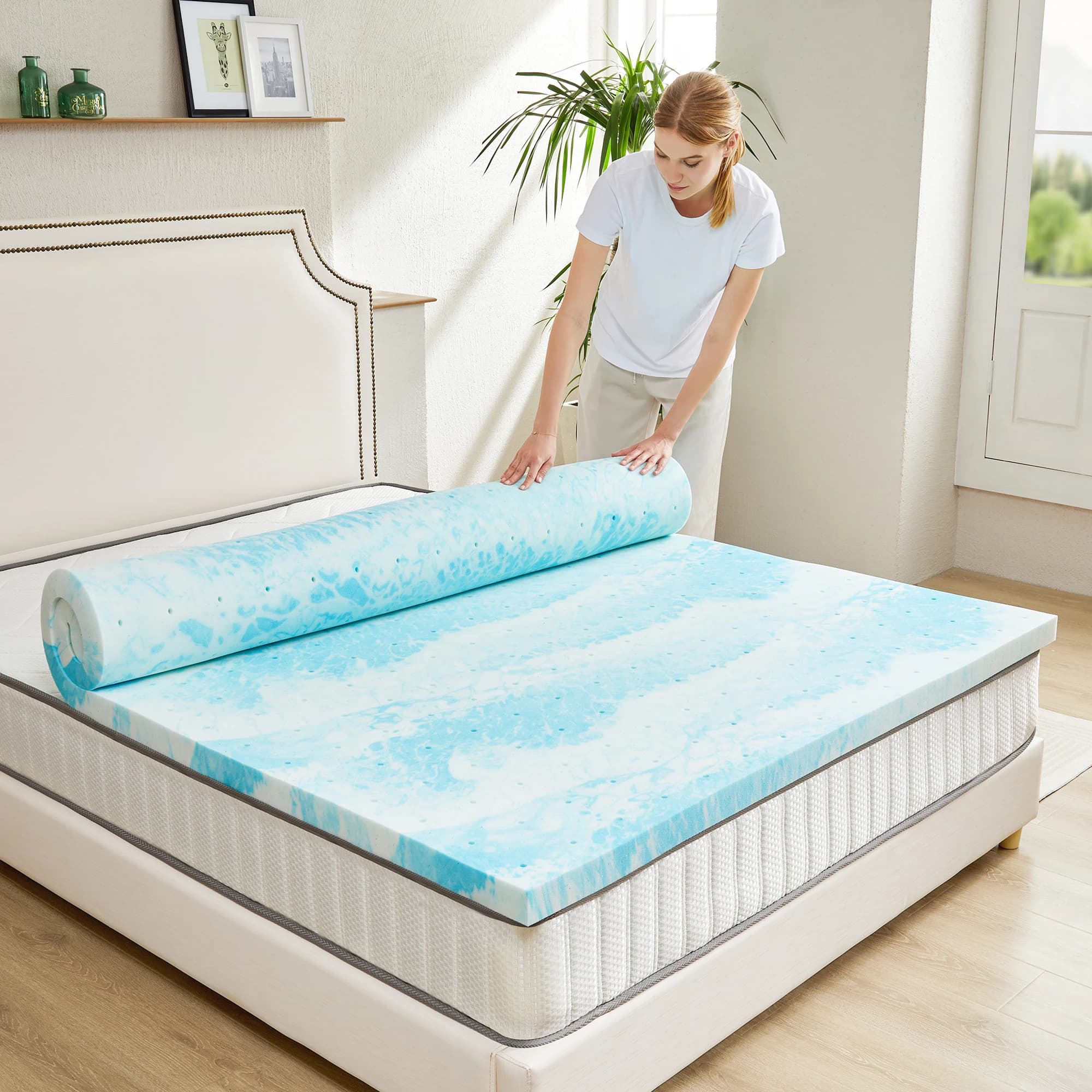 JHK 2-4 pouces mousse à mémoire de forme souple surmatelas épais Gel refroidissement matelas doux et