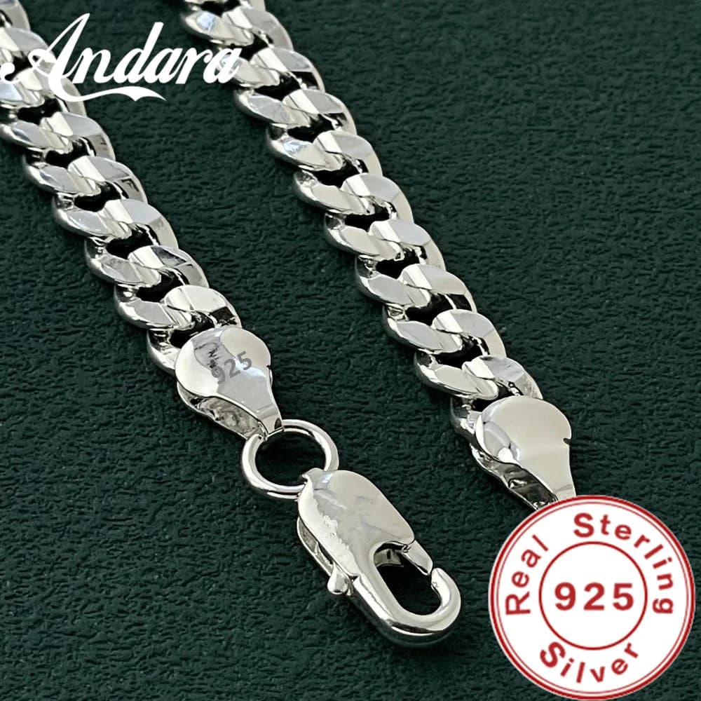 Breloque en argent Sterling 925 de haute qualité, chaîne de 7MM, bracelets et colliers, ensemble de 