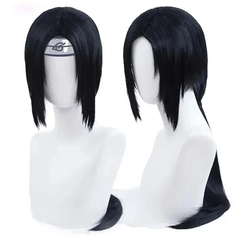 Perruque de Cosplay Anime Itachi Uchiha, Cheveux Synthétiques Longs et Lisses, Noir, Degré de Chaleu